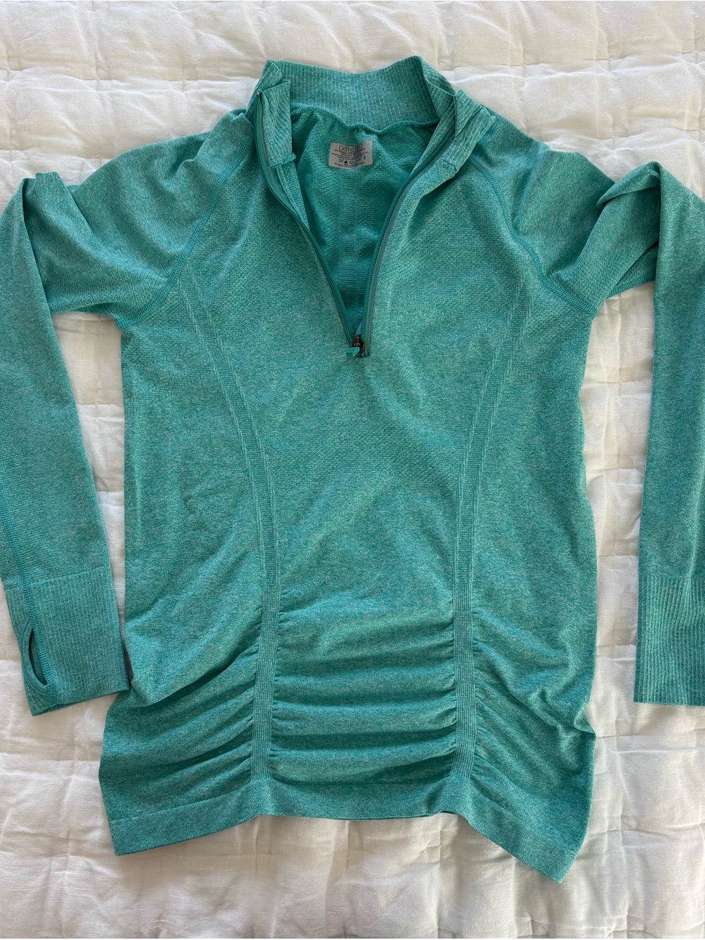 Athleta Teal Quarter-Zip Ruched Pullover